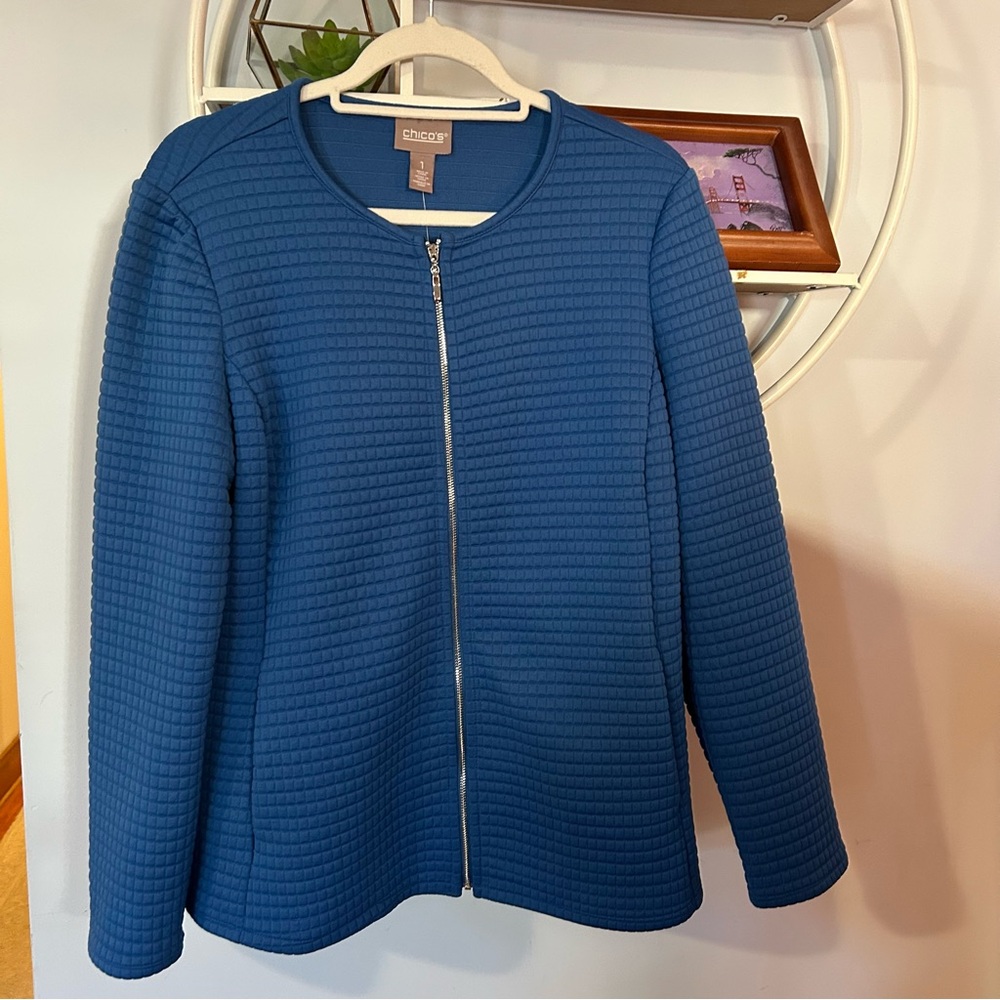 Chico’s Women’s 1 Medium M Blue Zipper Jacket NWT